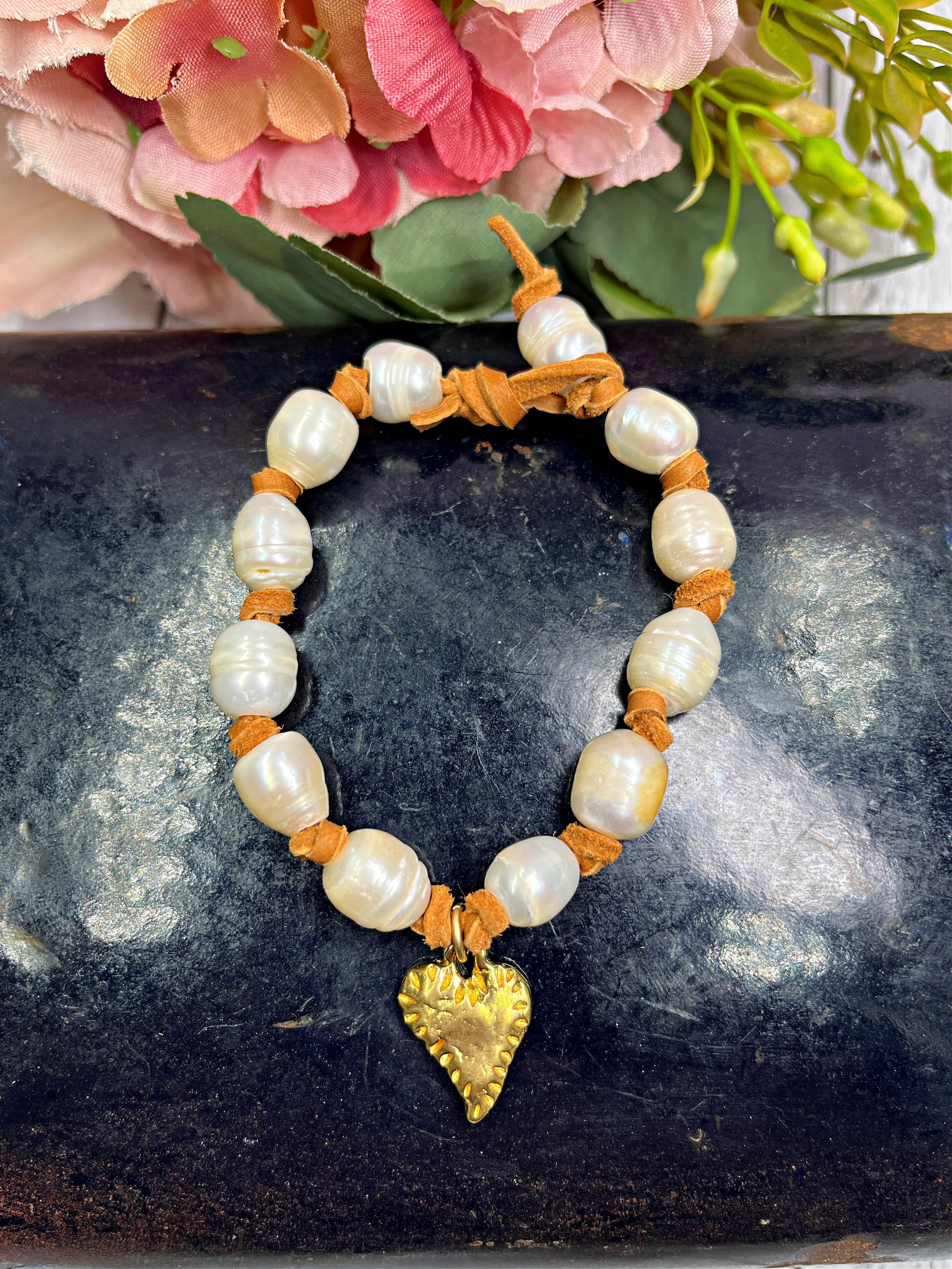 Pearl, Charm, and Leather bracelet | Earth Sage Jewelry